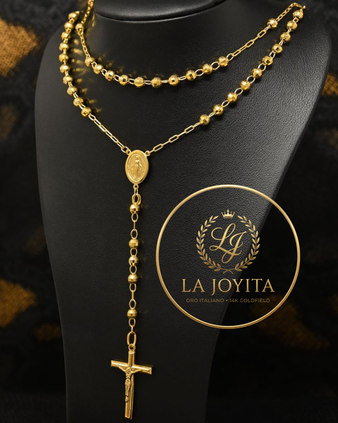 Rosario Oro Italiano 14k Tradición - Cadena y Cruz