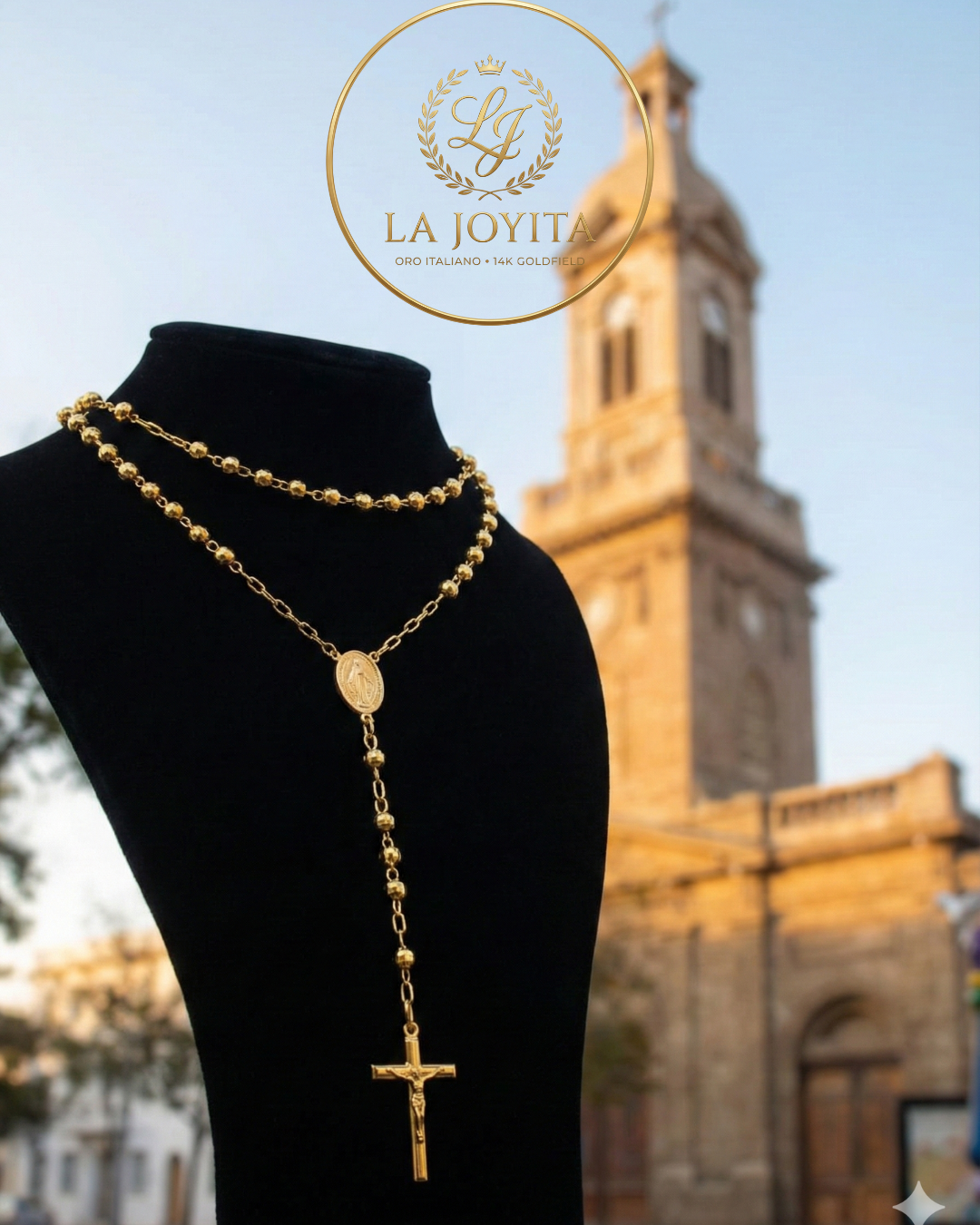 Rosario Oro Italiano 14k Tradición - Cadena y Cruz